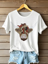 Frauen Highland Kuh Muster Patchwork Kunst T-Shirt